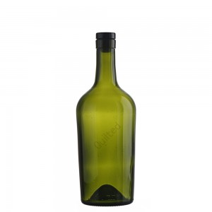 China 750 ml green color liquor spirit glass bottle with cork Manufacturer and Company | QLT