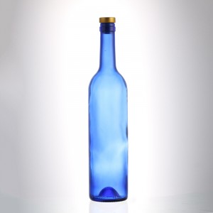 China 750 ml blue color wine glass bottle with cork Manufacturer and Company | QLT