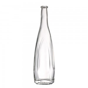 1000 ml flat round long neck liquor glass bottle