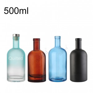 China 500 ml blue color round liquor glass gin bottle Manufacturer and Company | QLT