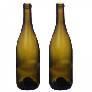 China 750 ml Antique Green Glass Burgundy Wine Bottles Cork Finish Manufacturer and Company | QLT